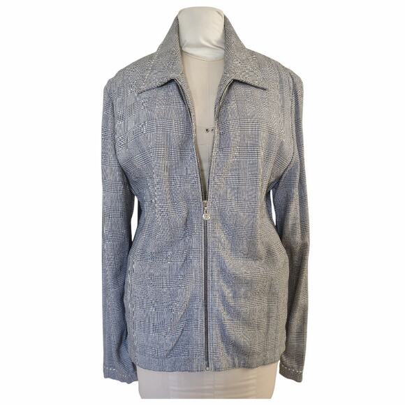 ST. JOHN Sporty Plaid Casual Zip Front Jacket Size M Oversized Casual Designer - Picture 12 of 16